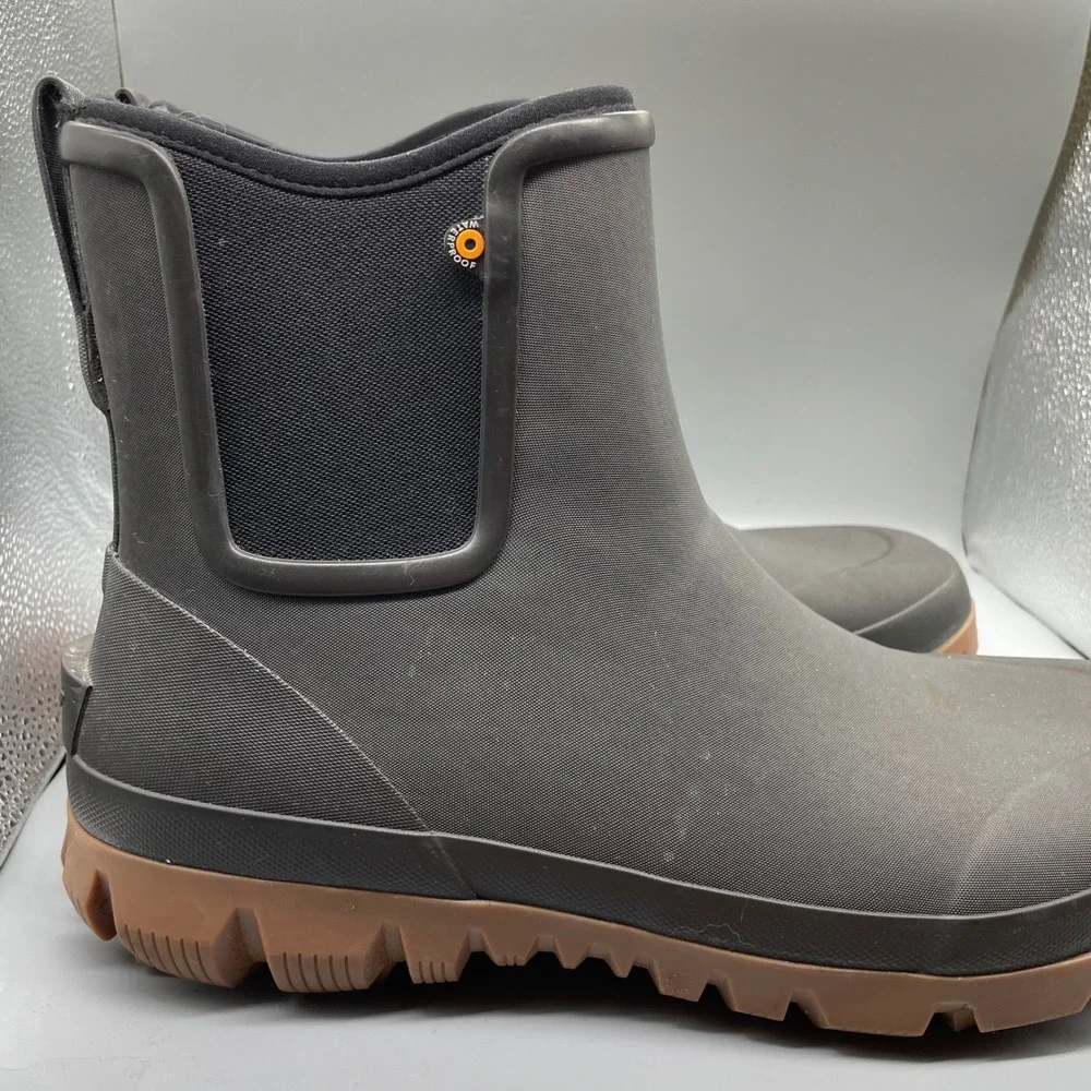 Bogs Arcata Chelse Mid Waterproof Men Rain Boots Gray Gum Lug Sole Slip On Work